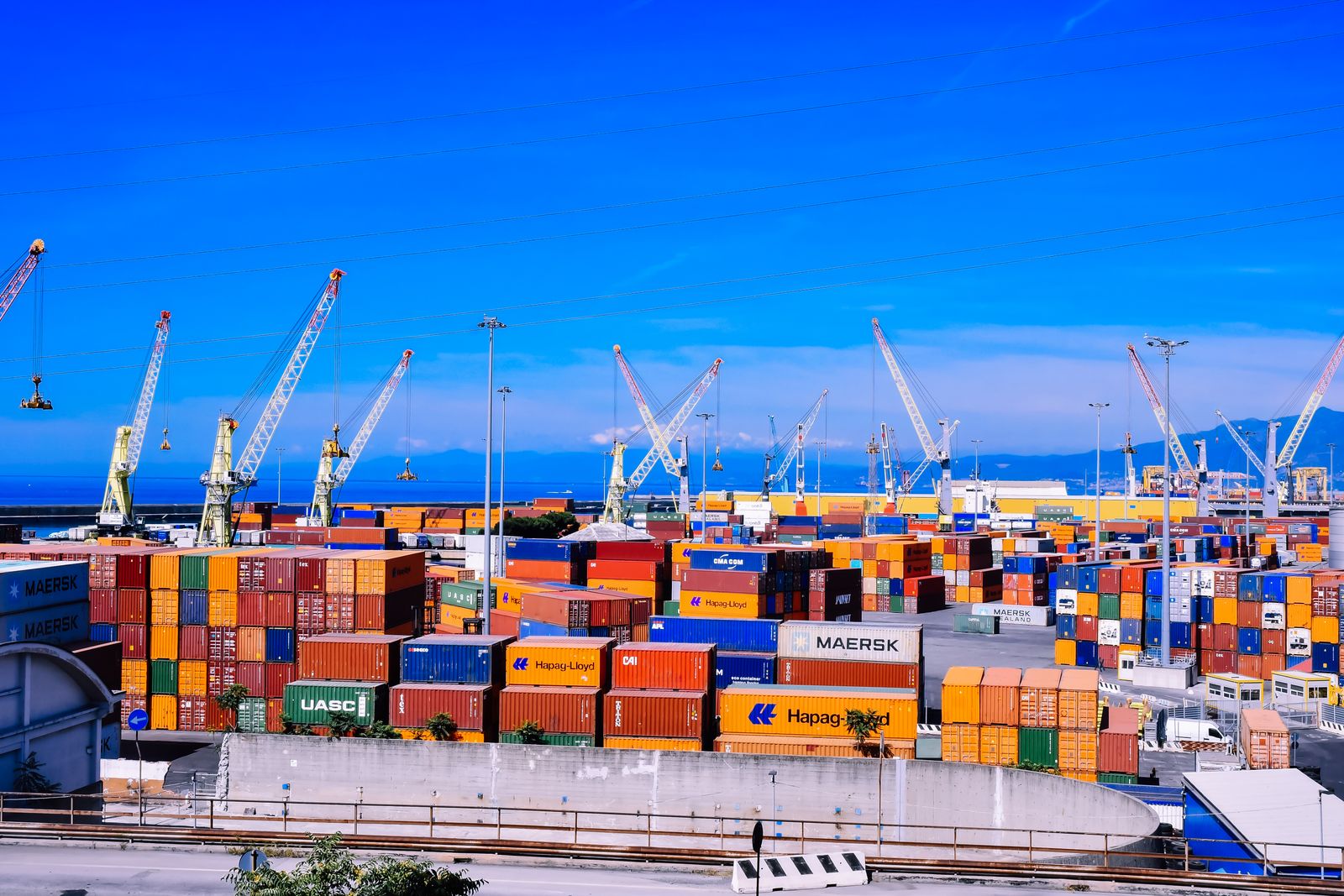 Shipping containers and cranes at an international cargo port